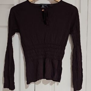 Rampage Brown Smocked Waist Long Sleeve Peasant Top Size S